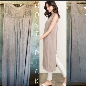 Mystree tunic dress in earthy tan & back lace